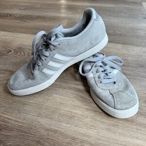 Gray Adidas Courtset AW4209, 3 Stripe Suede Sneakers W Sz 9 Ortholite Float